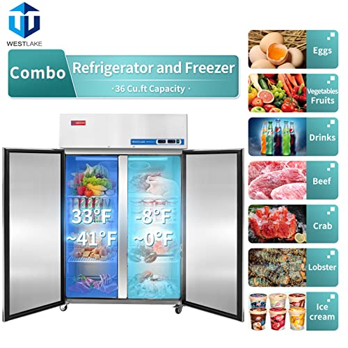 WESTLAKE Commercial Refrigerator Freezer Combo 48" 36 Cu.ft Stainless Steel | R290 Copper Evaporator NSF Reach-In for Restaurant