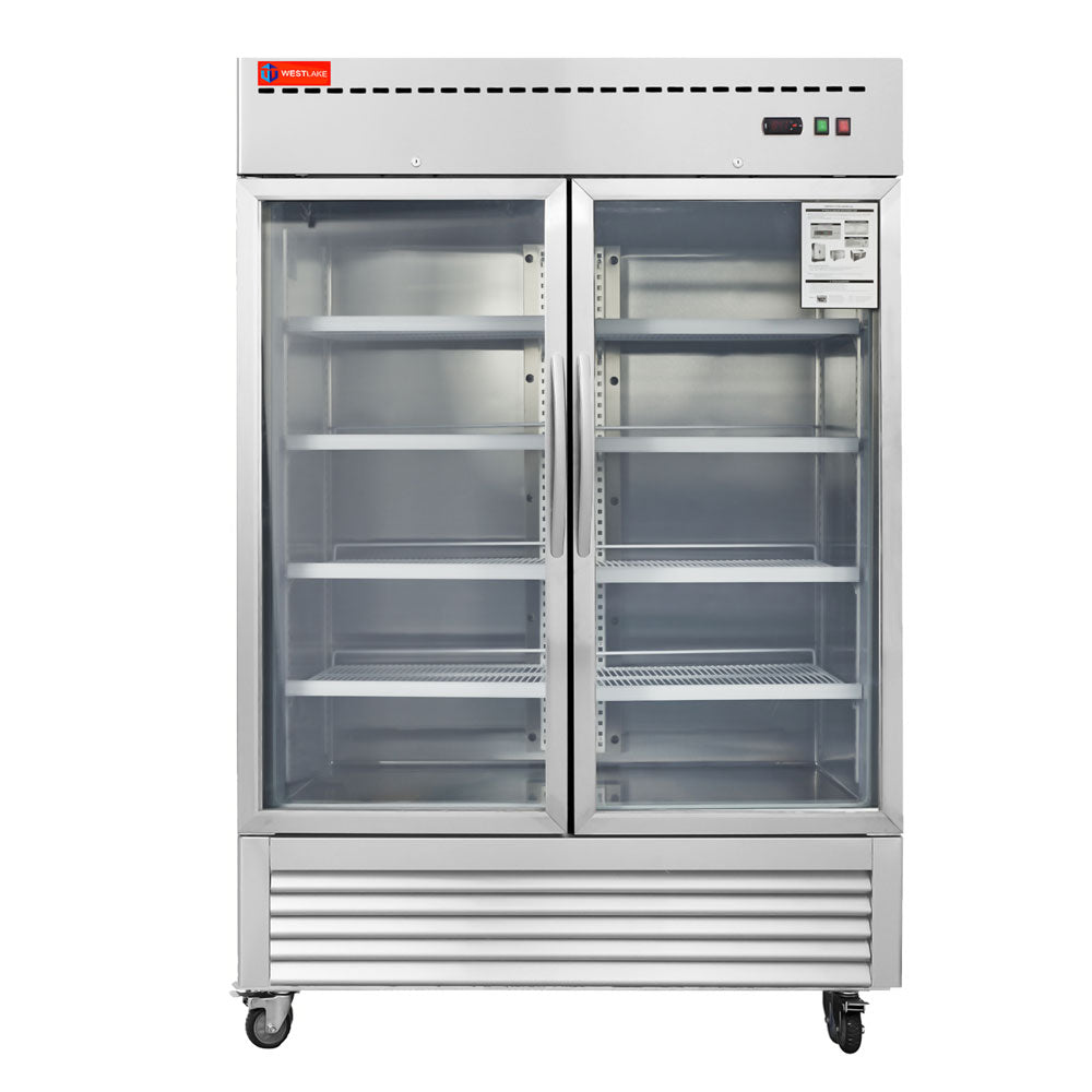 WESTLAKE Commercial Refrigerator Merchandiser 54" 2-Glass Door 49 Cu.ft Stainless Steel | Embraco ETL Display Cooler Reach-In for Restaurant