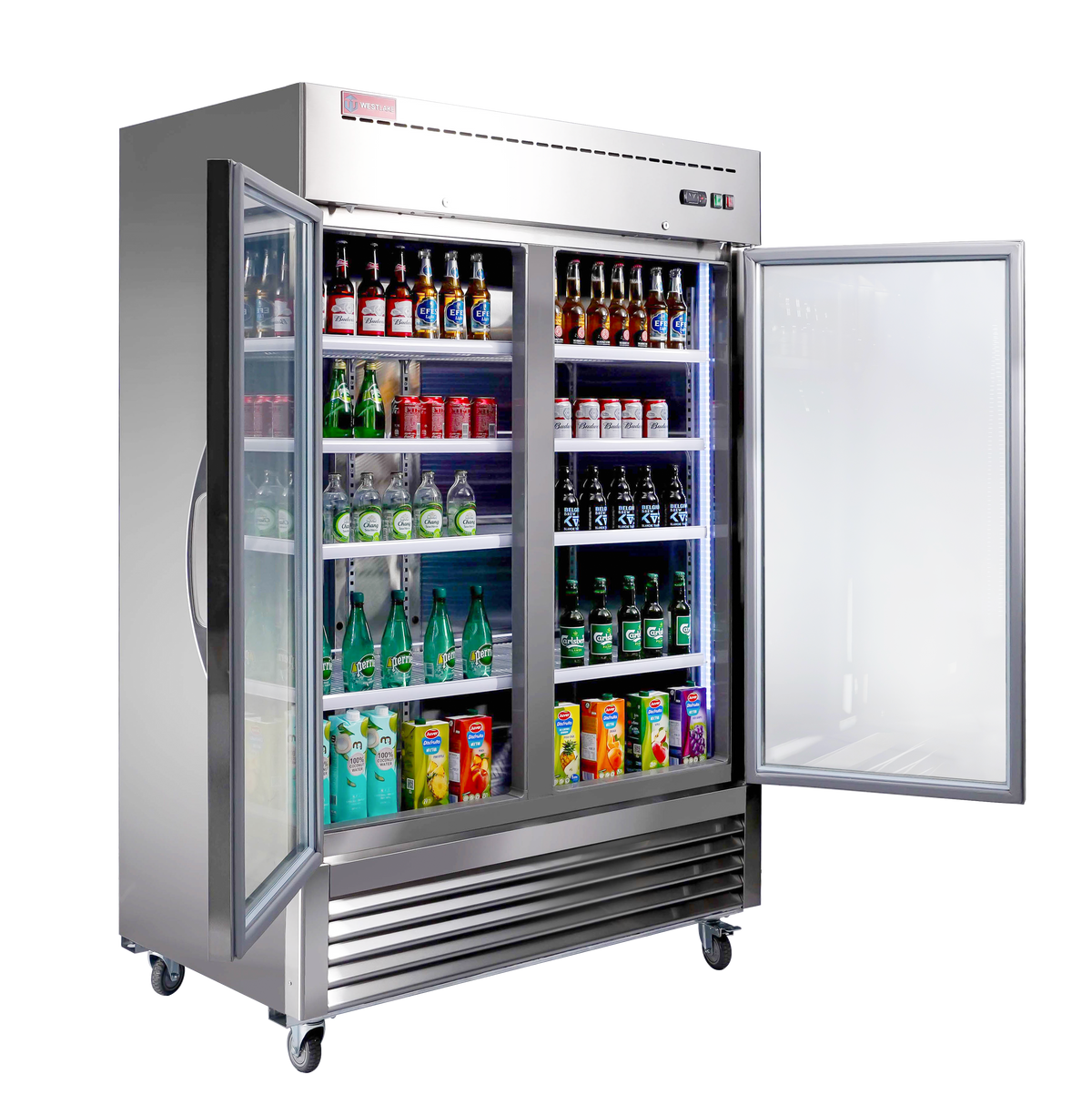 WESTLAKE Commercial Refrigerator Merchandiser 54" 2-Glass Door 49 Cu.ft Stainless Steel | Embraco ETL Display Cooler Reach-In for Restaurant
