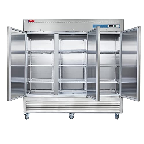 WESTLAKE Commercial Refrigerator 82" 3-Door 72 Cu.ft Stainless Steel | R290 Embraco ETL NSF DOE Reach-In for Restaurant