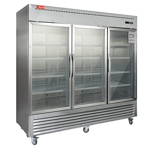 WESTLAKE Commercial Refrigerator Merchandiser 82" 3-Glass Door 72 Cu.ft Stainless Steel | Embraco ETL Display Cooler Reach-In for Restaurant