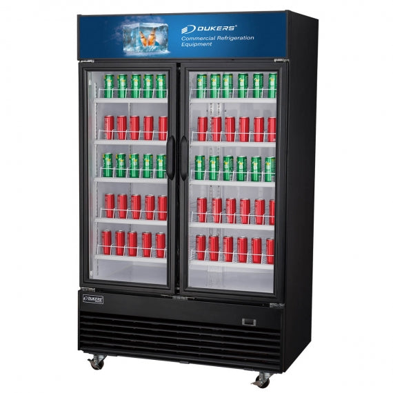 Dukers Appliance Co DSM-41R 47" Two Swing Glass Door Merchandiser Refrigerator in Black, 41.28 cu. ft.