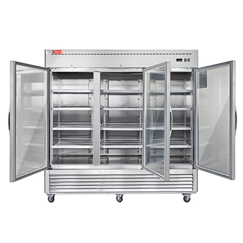WESTLAKE Commercial Refrigerator Merchandiser 82" 3-Glass Door 72 Cu.ft Stainless Steel | Embraco ETL Display Cooler Reach-In for Restaurant