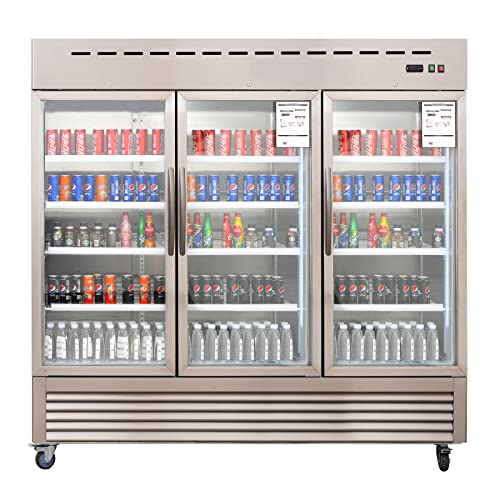 WESTLAKE Commercial Refrigerator Merchandiser 82" 3-Glass Door 72 Cu.ft Stainless Steel | 100% Copper Evaporator 12-Shelf Reach-In for Restaurant
