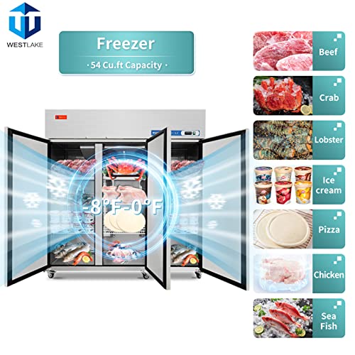 WESTLAKE Commercial Freezer 72" 3-Door 54 Cu.ft Stainless Steel | Cubigel ETL DOE Reach-In for Restaurant