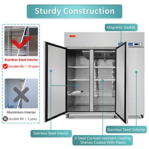 WESTLAKE Commercial Refrigerator 72" 3-Door 54 Cu.ft Stainless Steel | Cubigel NSF ETL Reach-In for Restaurant