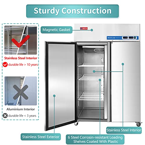 WESTLAKE Commercial Refrigerator Freezer Combo 48" 36 Cu.ft Stainless Steel | R290 Copper Evaporator NSF Reach-In for Restaurant