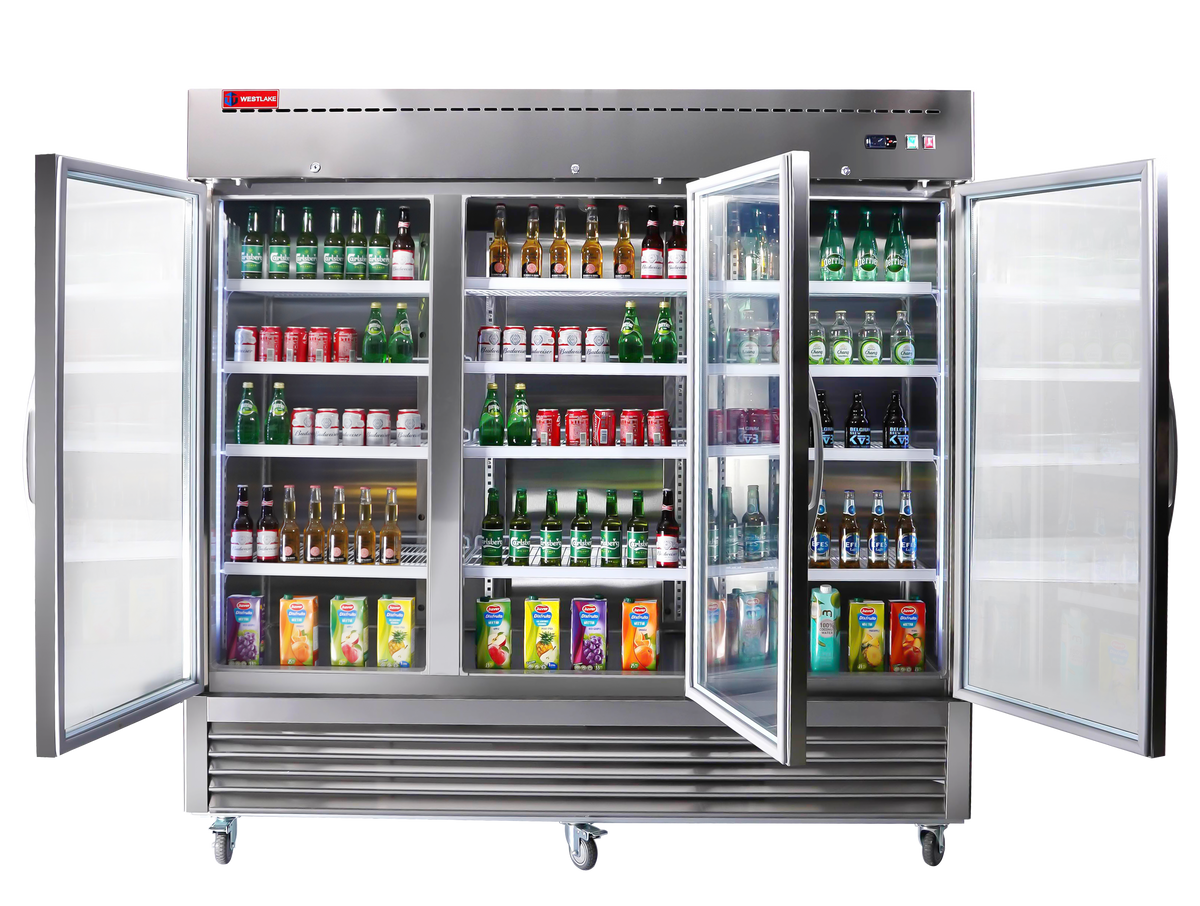 WESTLAKE Commercial Refrigerator Merchandiser 82" 3-Glass Door 72 Cu.ft Stainless Steel | Embraco ETL Display Cooler Reach-In for Restaurant