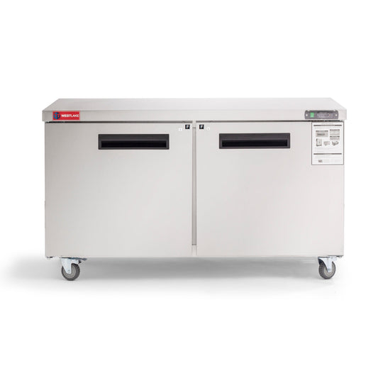 Commercial Undercounter Freezer, WESTLAKE 60" Double Door Stainless Steel Lowboy Worktop Freezer 14.8 Cu.ft