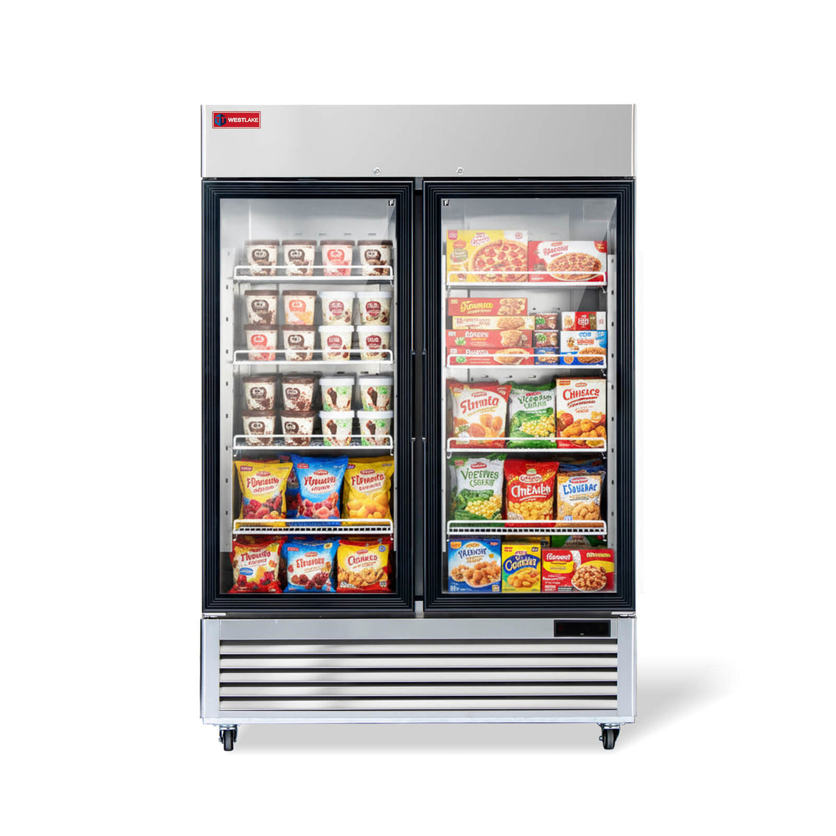 WESTLAKE Commercial Freezer Merchandiser 54" 2-Glass Door 49 Cu.ft Stainless Steel | ETL DOE Reach-In Display for Restaurant
