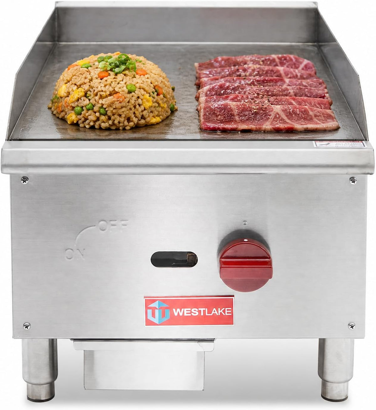 WESTLAKE Commercial Gas Griddle 16" 1-Burner 30,000 BTU Stainless Steel | Countertop Plate Grill for Restaurant