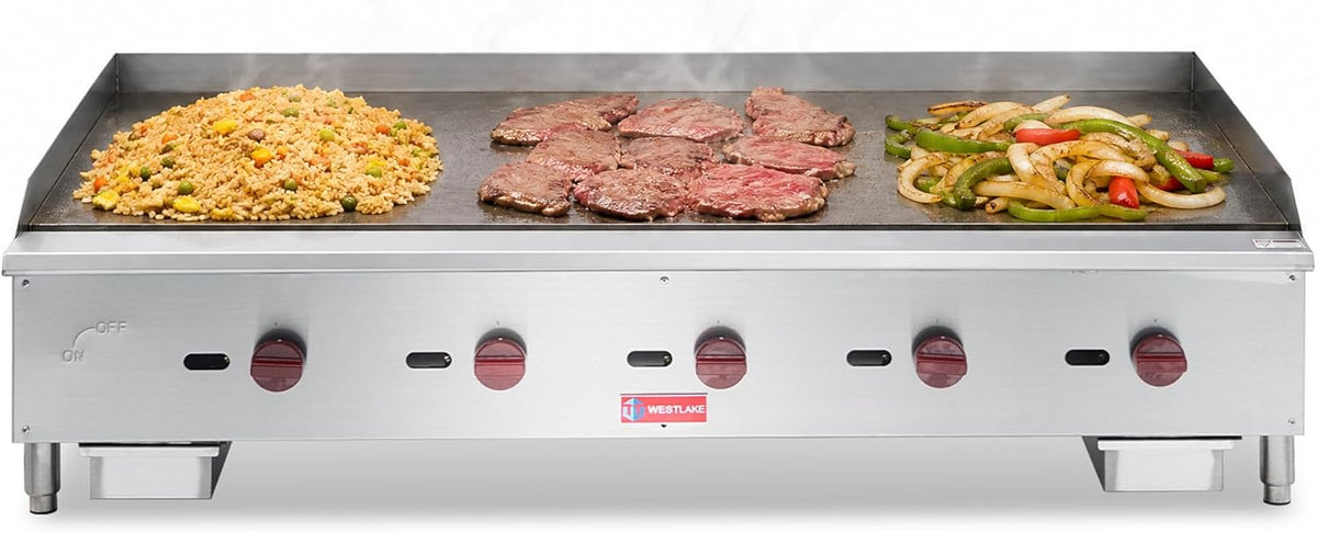 WESTLAKE Commercial Gas Griddle 60" 5-Burner 150,000 BTU Stainless Steel | Countertop Plate Grill for Restaurant