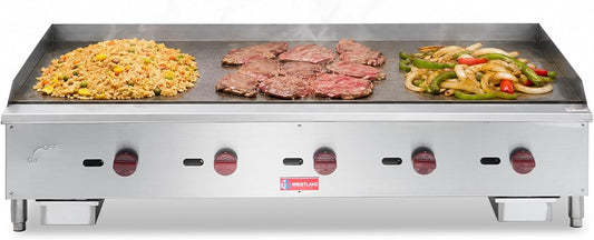 WESTLAKE Commercial Gas Griddle 60" 5-Burner 150,000 BTU Stainless Steel | Countertop Plate Grill for Restaurant