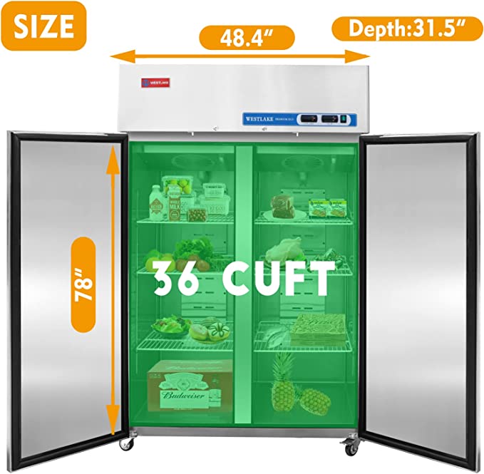WESTLAKE Commercial Refrigerator Freezer Combo 48" 36 Cu.ft Stainless Steel | Dual Cubigel Compressor Reach-In for Restaurant