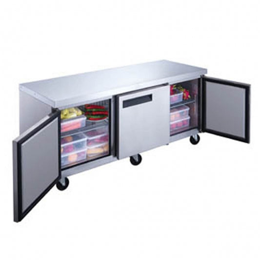 Dukers Appliance Co DSM-68SR 78" Three Section Sliding Glass Door Merchandiser Refrigerator in Black, 69 cu. ft.