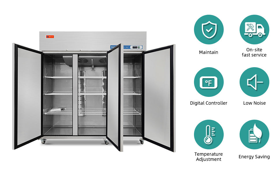 WESTLAKE Commercial Refrigerator 72" 3-Door 54 Cu.ft Stainless Steel | Cubigel ETL DOE Energy Reach-In for Restaurant