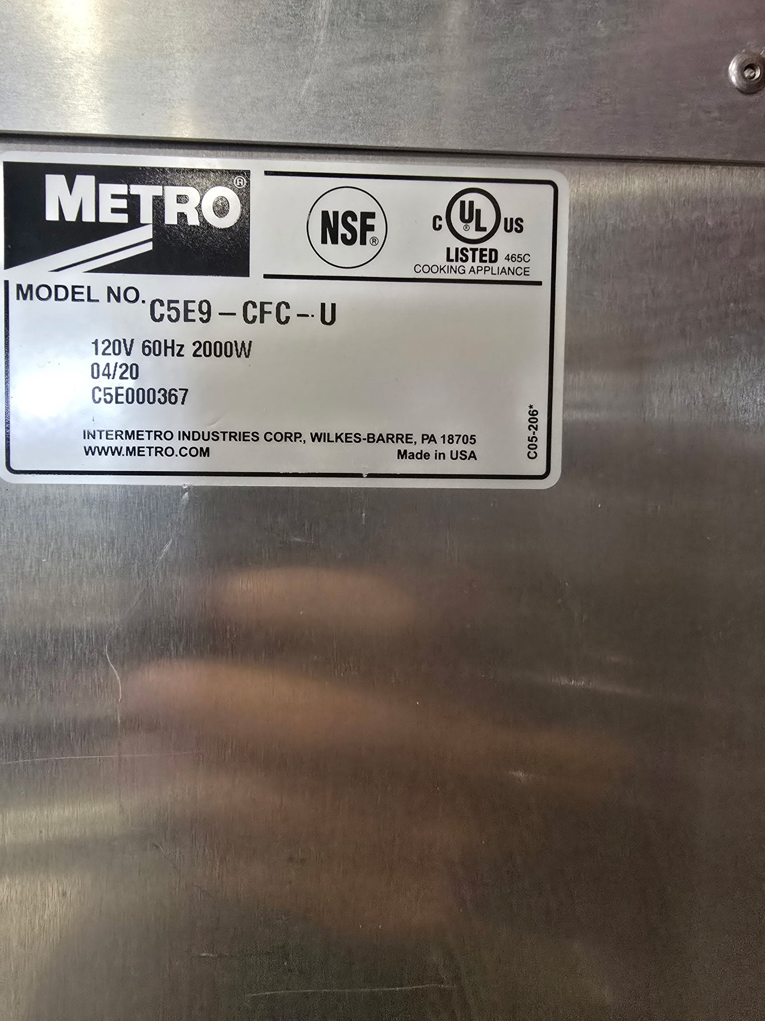 Metro C5E9-CFC-U C5 E Series Non-Insulated Heated Holding and Proofing Cabinet - 120V, 2000W
