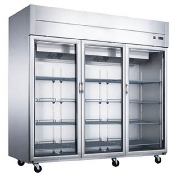 Dukers Appliance Co D83AR-GS3 Three Section Reach-In Refrigerator w/ 3 Glass Doors, Top Mount, Stainless Steel, 65 cu. ft.
