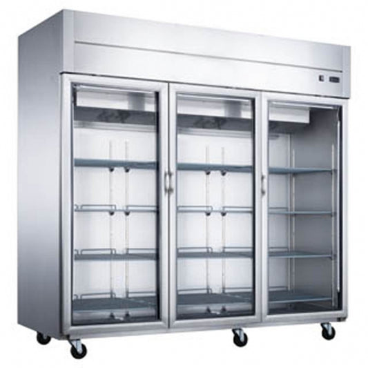 Dukers Appliance Co D83AR-GS3 Three Section Reach-In Refrigerator w/ 3 Glass Doors, Top Mount, Stainless Steel, 65 cu. ft.