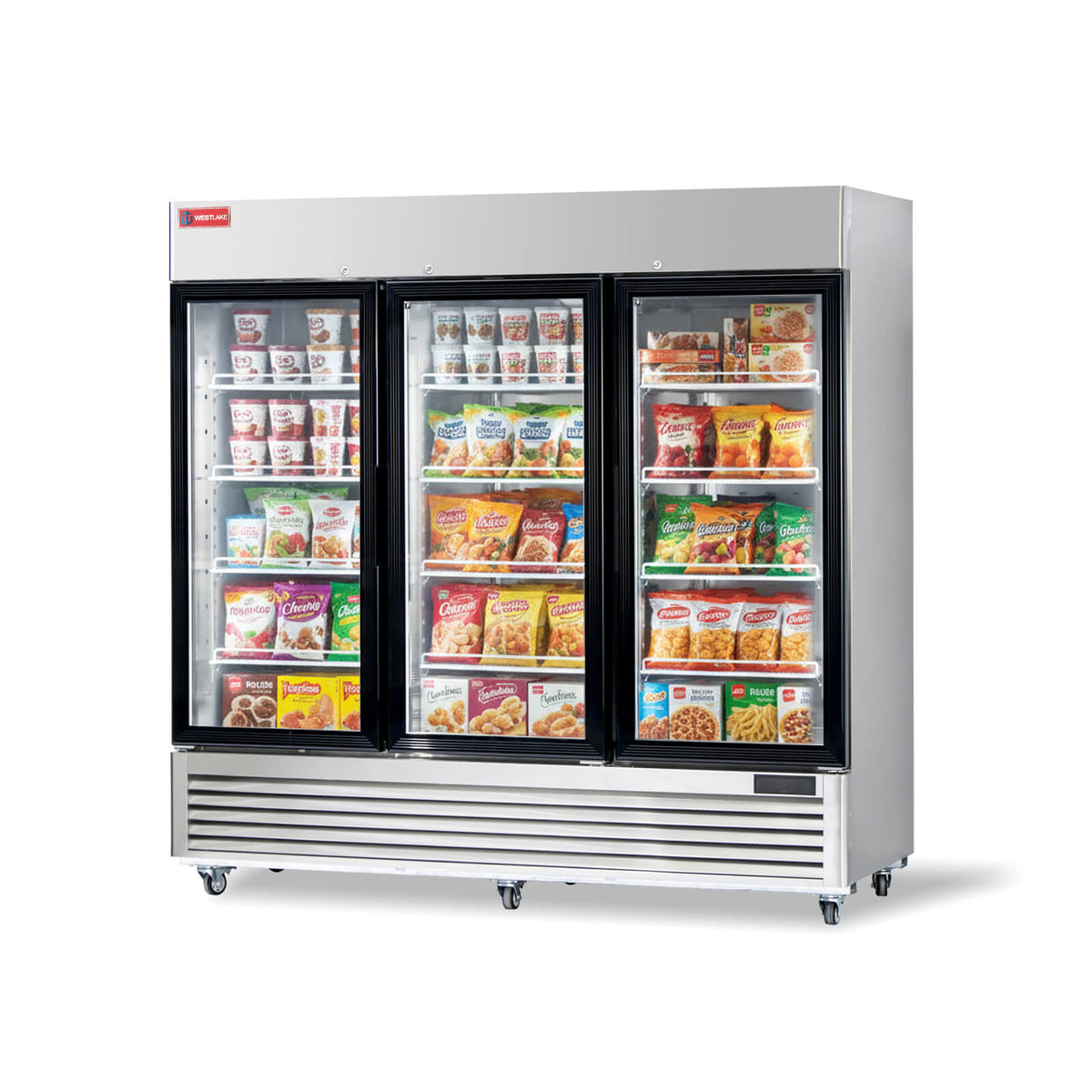 WESTLAKE Commercial Freezer Merchandiser 83" 3-Glass Door 72 Cu.ft Stainless Steel | ETL DOE Reach-In Display for Restaurant