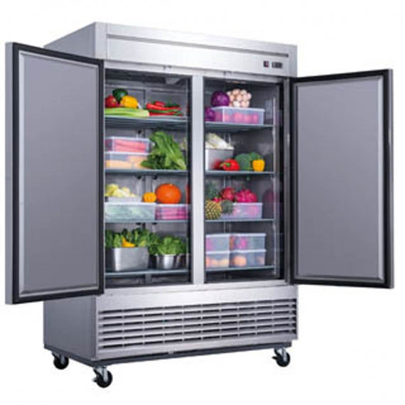 Dukers Appliance Co D55R 55" Two Section Reach-In Refrigerator w/ 2 Solid Doors, Bottom Mount, Stainless Steel, 41 cu. ft.