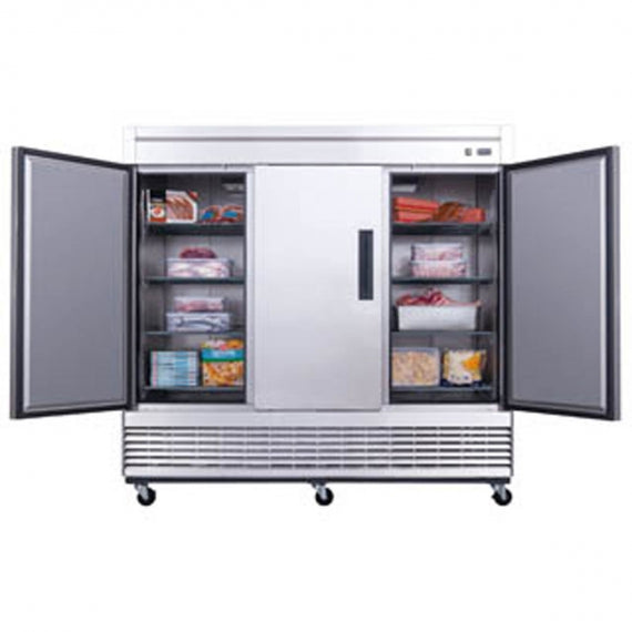 Dukers Appliance Co D83F 82" Three Section Reach-In Freezer w/ 3 Solid Doors, Bottom Mount, 65 cu. ft.