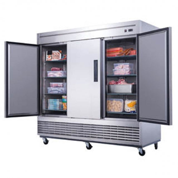 Dukers Appliance Co D83F 82" Three Section Reach-In Freezer w/ 3 Solid Doors, Bottom Mount, 65 cu. ft.