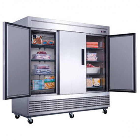 Dukers Appliance Co D83F 82" Three Section Reach-In Freezer w/ 3 Solid Doors, Bottom Mount, 65 cu. ft.