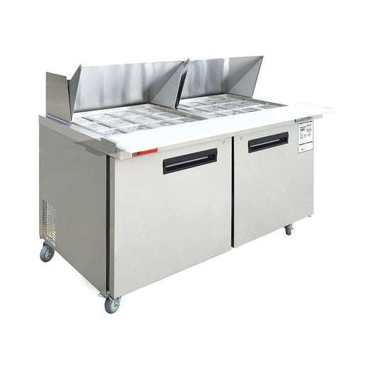 WESTLAKE Commercial Mega Top Prep Table 60" 2-Door 16.4 Cu.ft Stainless Steel | Cubigel ETL Sandwich Salad Refrigerator for Restaurant